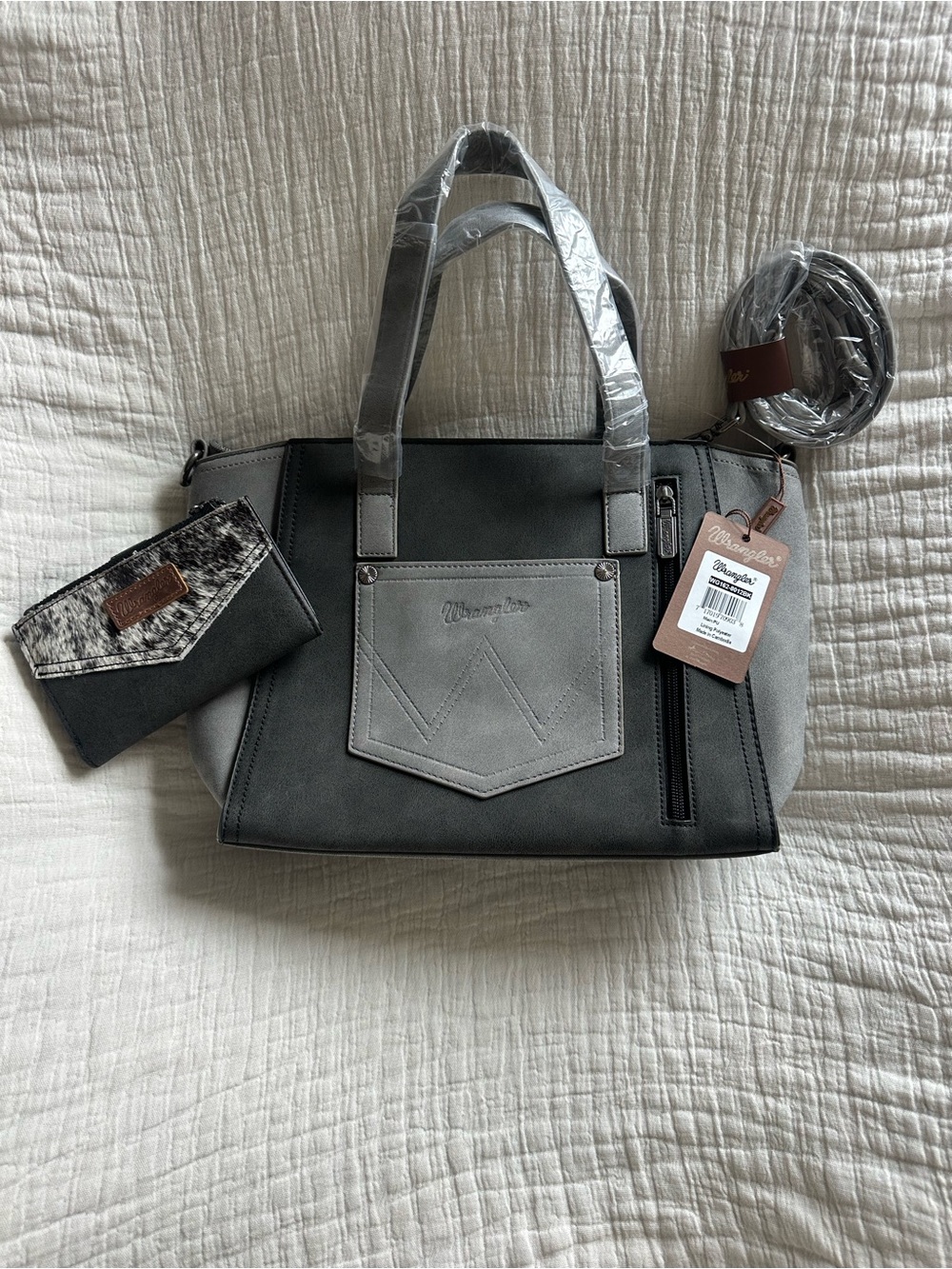 Women’s Gray Two-Tone Tote with Detachable Strap
